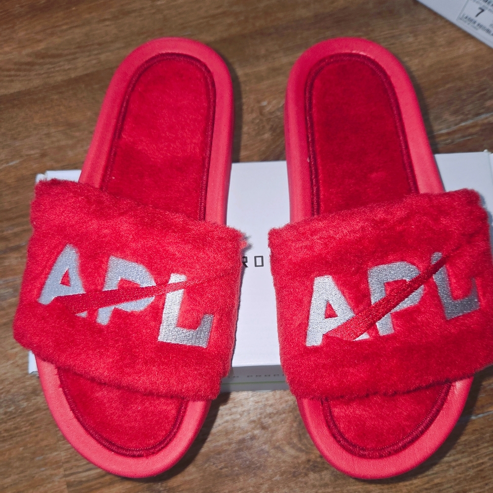 NIB! APL Shearling Slide (Red/Silver)